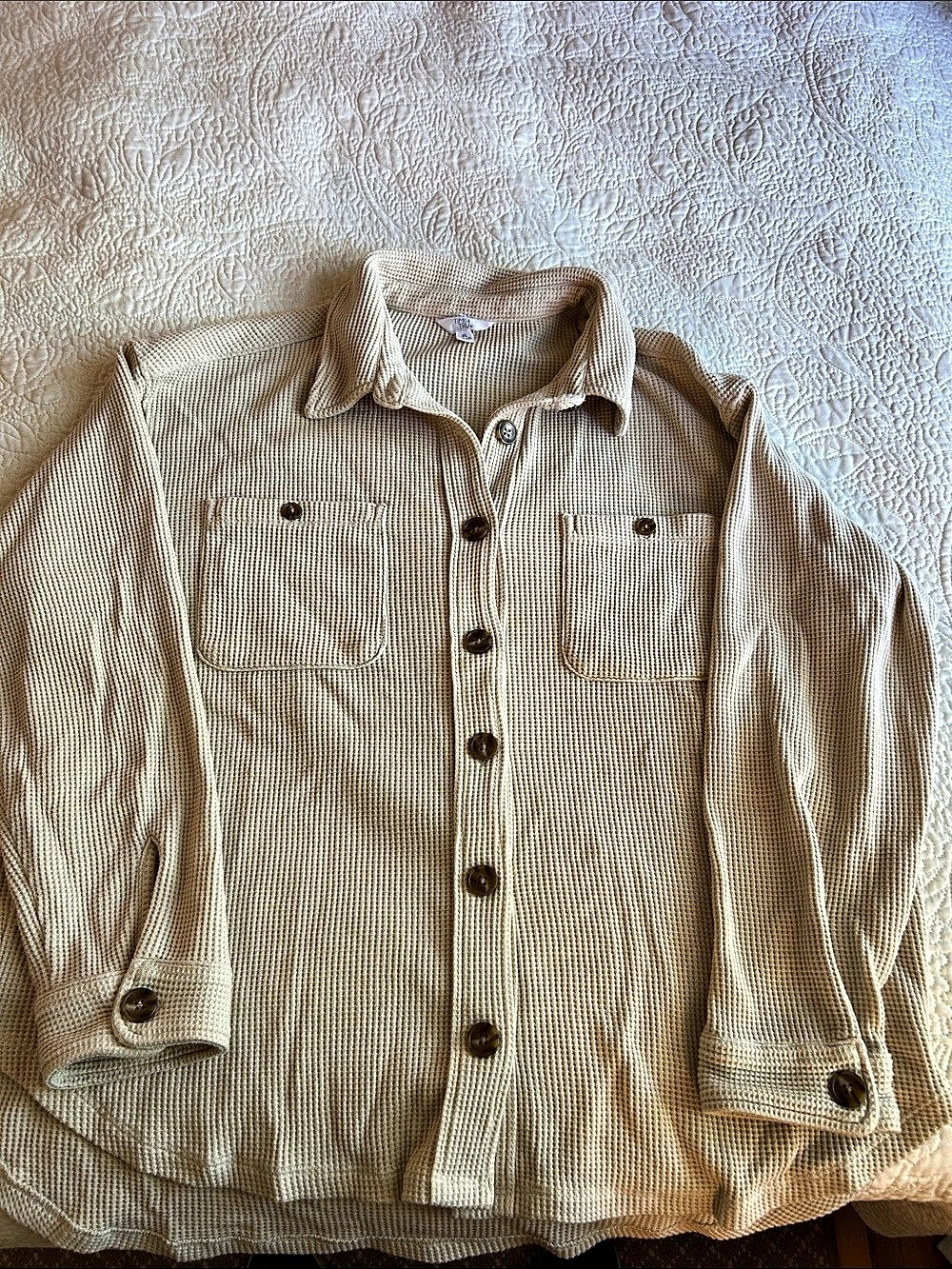 Time and Tru Gingham Button Down Shirt Cream XL